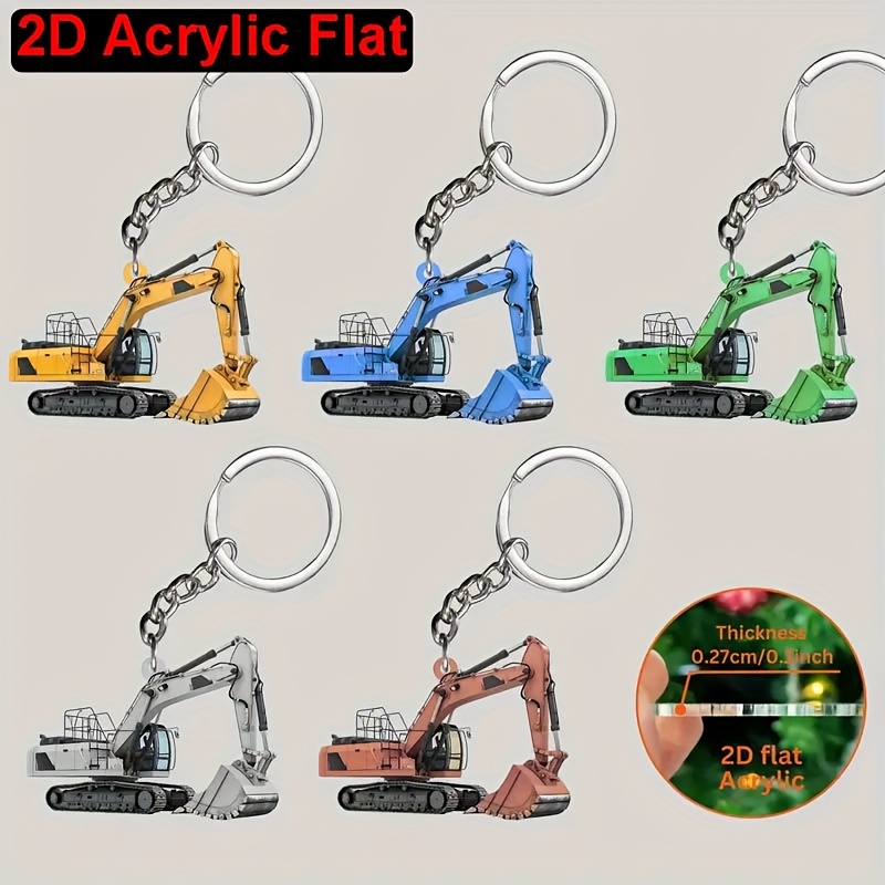 Heavy Equipment Key Ring - Gantungan Kunci Akrilik Excavator 2D Warna-warni,